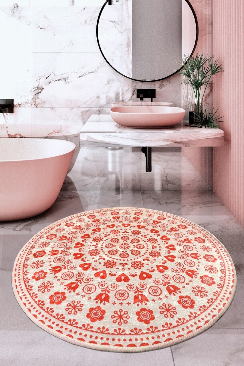 Covoras de baie Venice, Chilai, Ø140 cm, rosu - imagine 4